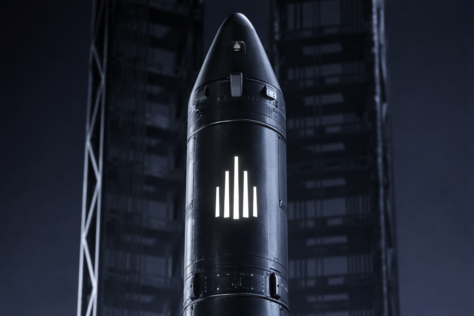 CGI rocket render — branded launch vehicle